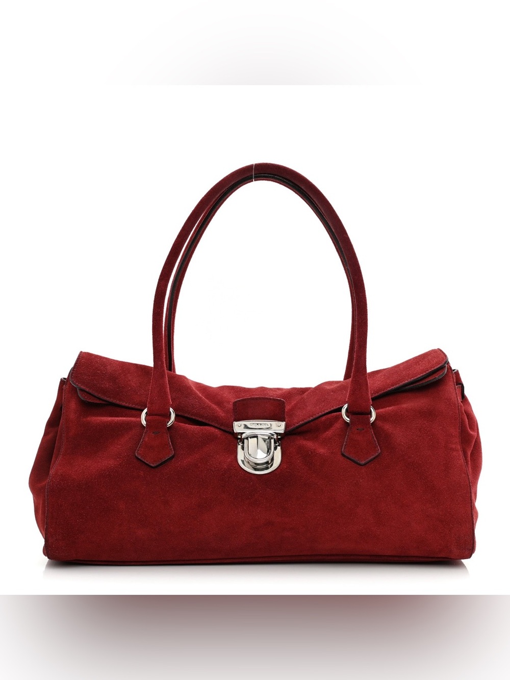 Prada Suede Camoscio Pushlock Easy Satchel Cerise